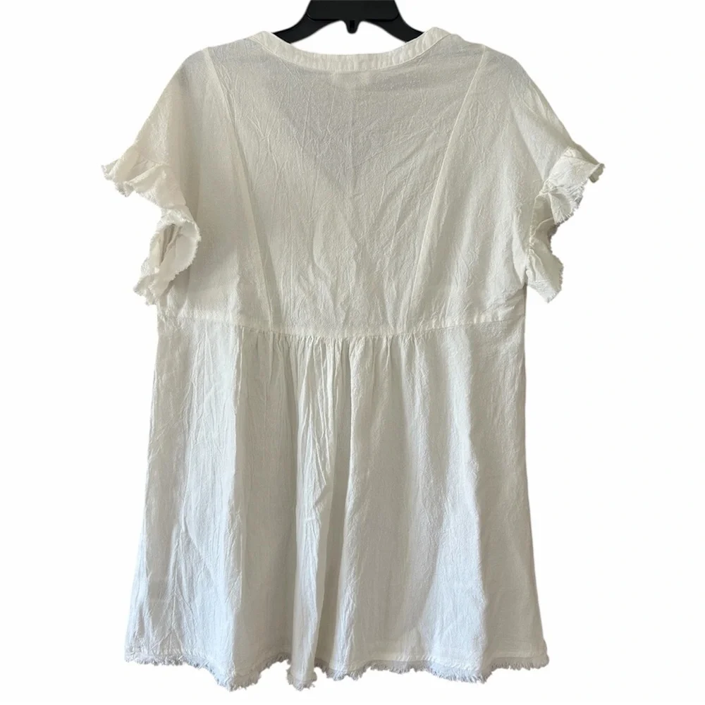 Umgee White Boho Ruffle Sleeve Button Front Gauze Blouse 100% Cotton Size Small